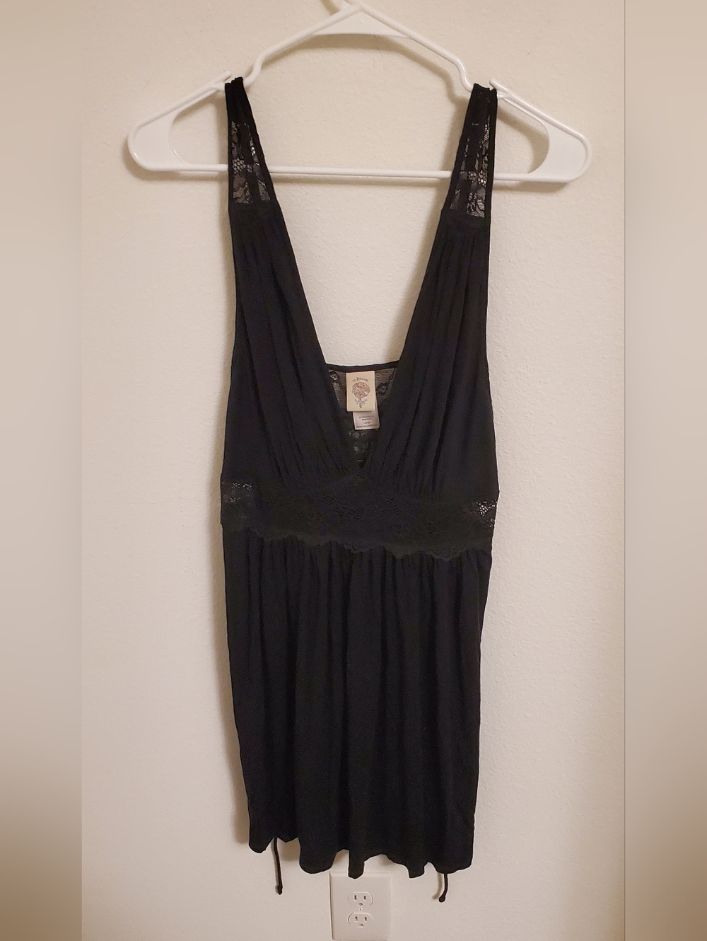 Jonquil In Bloom Women’s Black Lace-Trim Sleep Chemise Size Large